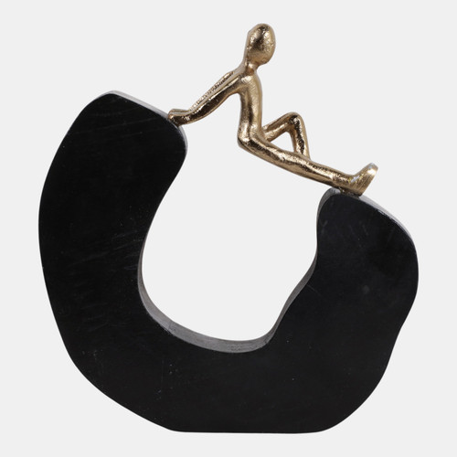 23071#8x7" Figure On Half Round Wood, Gold/black