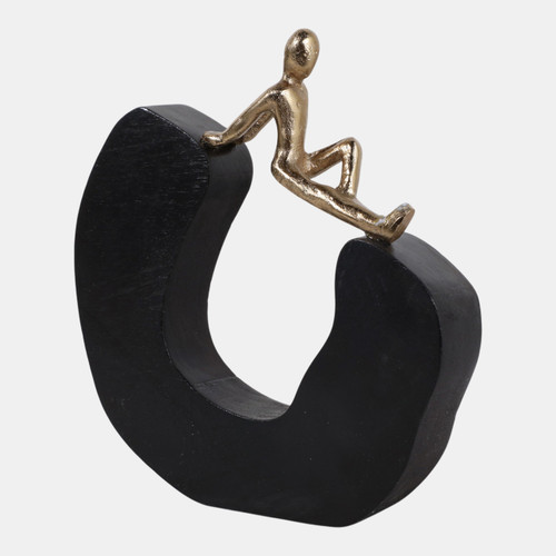 23071#8x7" Figure On Half Round Wood, Gold/black