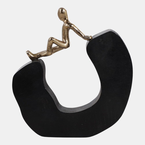 23071#8x7" Figure On Half Round Wood, Gold/black