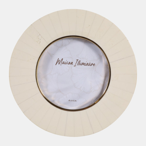 23088#4x4" Round Resin And Brass Inlay Photo Frame, Ivor