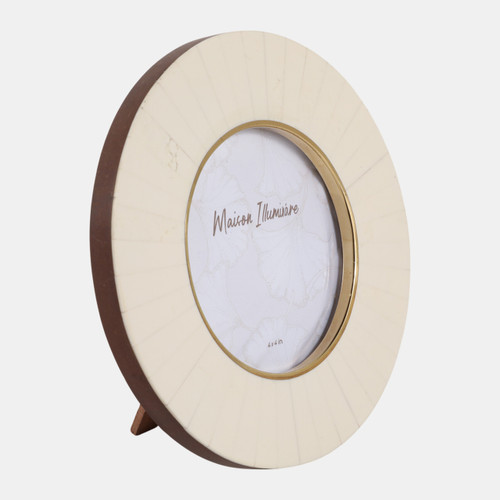 23088#4x4" Round Resin And Brass Inlay Photo Frame, Ivor