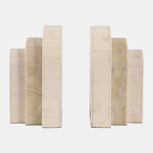 23089#S/2 6" Layered Arch Resin Bookends, Ivory