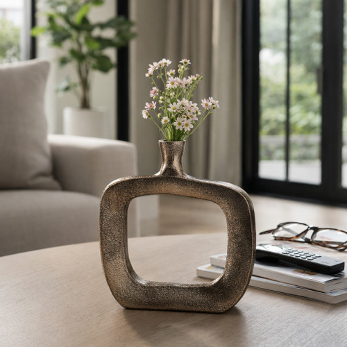 23103-01#8x7" Open Cut-out Bud Vase, Antique Gold