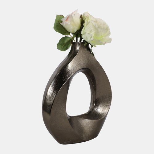 23104-02#11x10 Cut-out Swirl Vase, Brass Antique