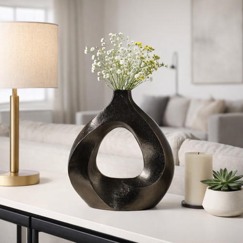 23104-02#11x10 Cut-out Swirl Vase, Brass Antique