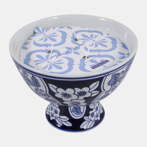 80544#8" 24 Oz Plumeria Chinoiserie Candle, Blue/white