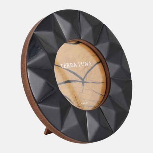 23124-01#4x4" Round 3-d Spike Resin Photo Frame, Black