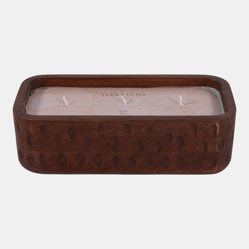 80545#10" 18 Oz Vanilla Hammered Wood Candle, Walnut