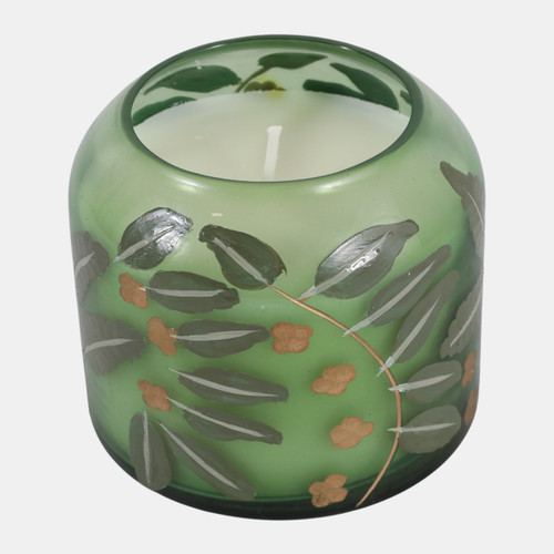 80548-01#4" 12 Oz Gardenia Floral Pattern Candle, Green