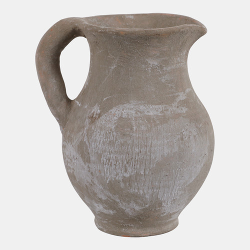 23164-02#7x6" Terracotta Jug Vase, Washed Grey