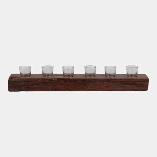 23170#26x5" 6-cup Reclaimed Wood Candle Holder, Brown