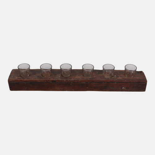 23170#26x5" 6-cup Reclaimed Wood Candle Holder, Brown