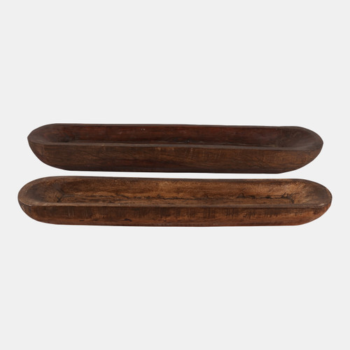 23171#S/2 34/39" Round Edge Reclaimed Wood Bowls, Brown