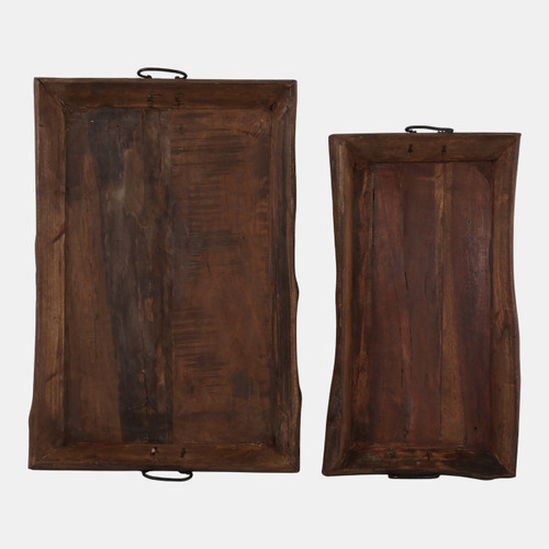 23173#S/2 21/24" Reclaimed Wood Trays W/ Metal Handles, 