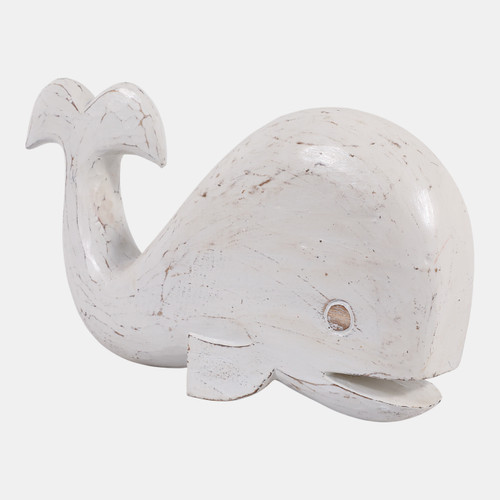 23188-01#20x11" Alibizia Wood Whale, White