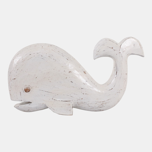 23188-01#20x11" Alibizia Wood Whale, White