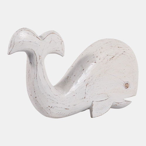 23188-01#20x11" Alibizia Wood Whale, White