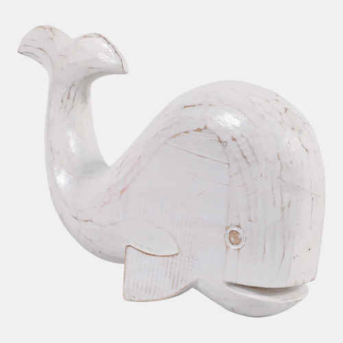 23188-02#12x8" Alibizia Wood Whale, White