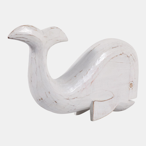 23188-02#12x8" Alibizia Wood Whale, White
