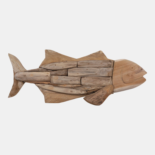 23189#32x12" Teak Wood Fish, Natural