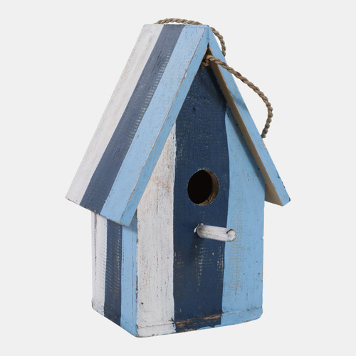 23190#12x8" Striped Birdhouse, Blue Multi
