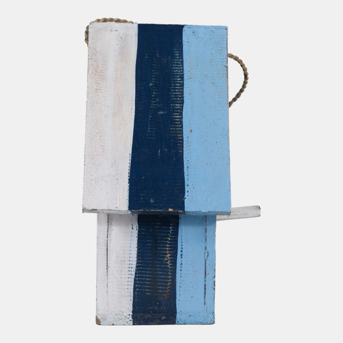 23190#12x8" Striped Birdhouse, Blue Multi