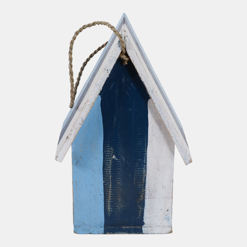 23190#12x8" Striped Birdhouse, Blue Multi