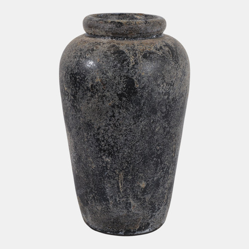 23194-03#16x10" Terracotta Vase, Distressed Black