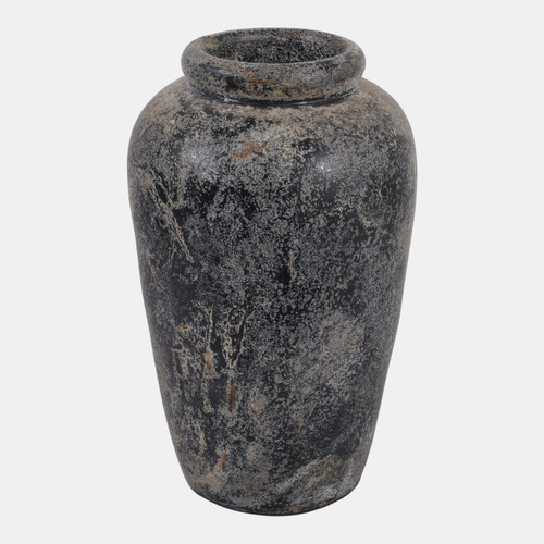 23194-03#16x10" Terracotta Vase, Distressed Black