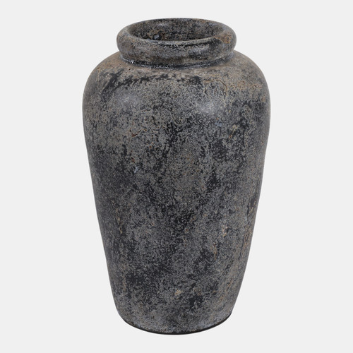 23194-03#16x10" Terracotta Vase, Distressed Black