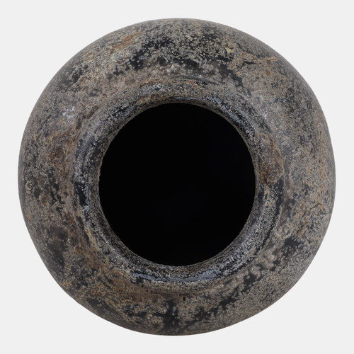 23194-03#16x10" Terracotta Vase, Distressed Black