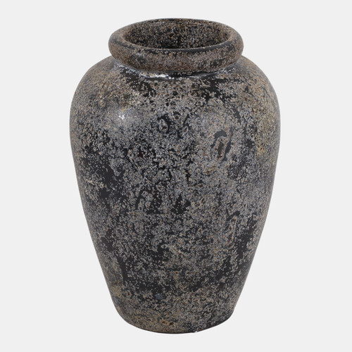 23194-04#12x8" Terracotta Vase, Distressed Black