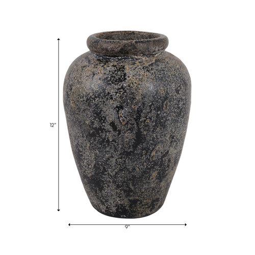 23194-04#12x8" Terracotta Vase, Distressed Black