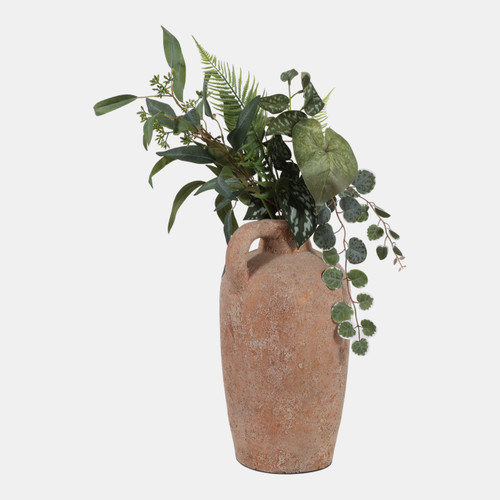 23195-01#16x9" Terracotta Textured Jug Vase, Gold