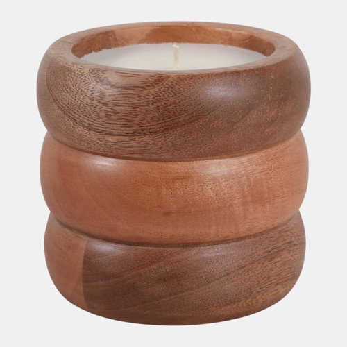 80555#5" 10 Oz Vanilla Ribbed Wood Candle, Natural
