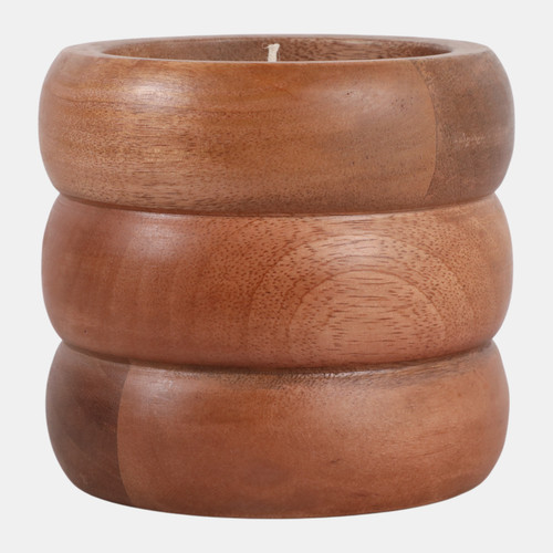 80555#5" 10 Oz Vanilla Ribbed Wood Candle, Natural