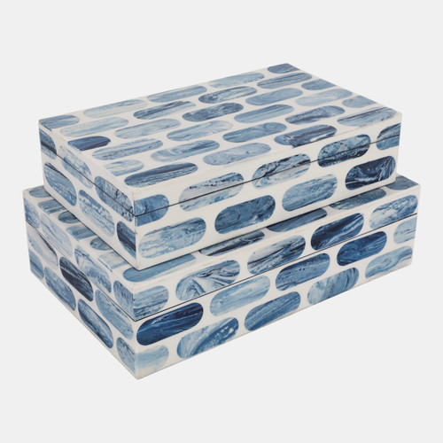 23206#S/2 10/11" Oval Print Resin Boxes, Blue/white