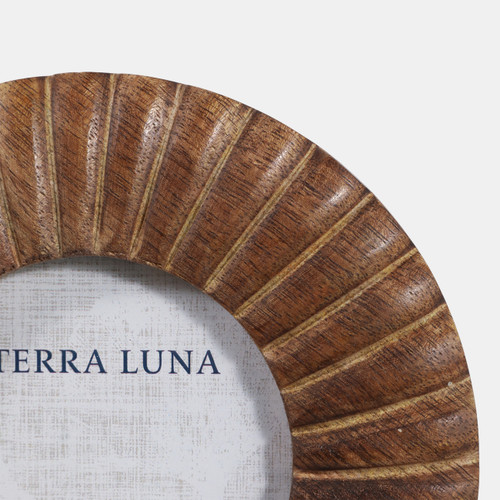 23215#4x4" Ribbed Wood Round Photo Frame, Natural