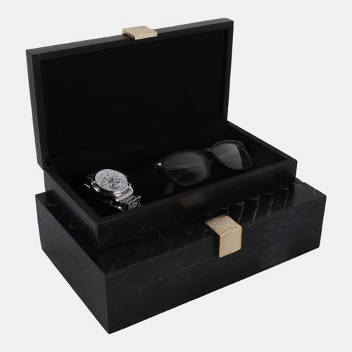 23221#S/2 10/11" Weave Design Boxes W/ Hardware, Black/g