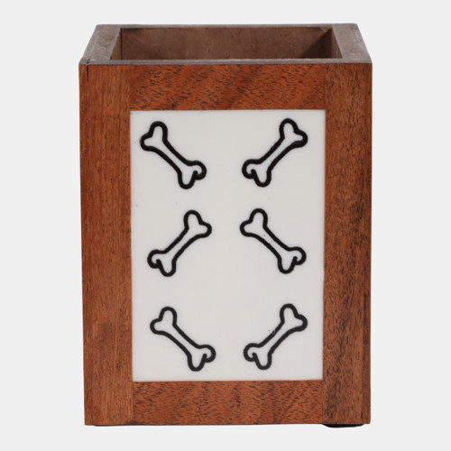 23226#4x3" Dog Bones Pencil Cup, Ivory/natural