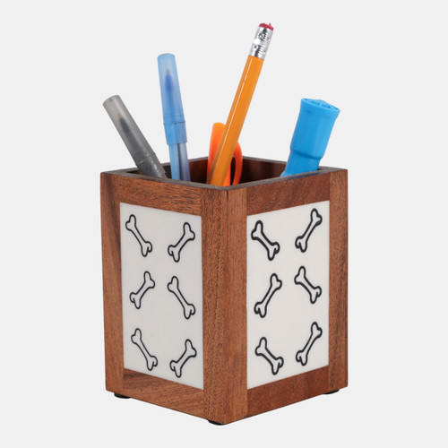 23226#4x3" Dog Bones Pencil Cup, Ivory/natural