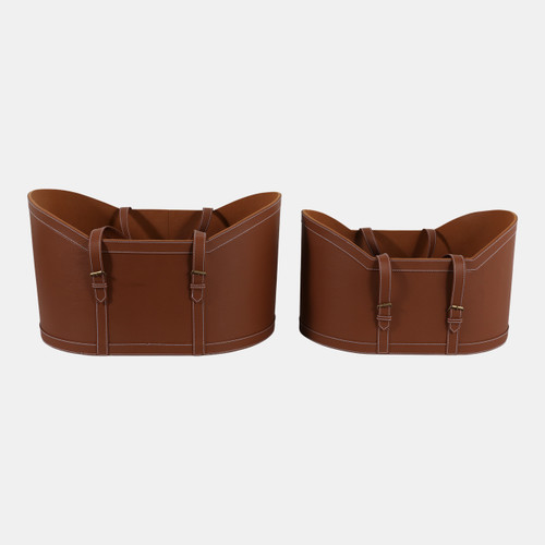 23231#S/2 19/21" Faux Leather Storage Baskets, Camel