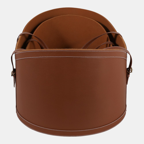 23231#S/2 19/21" Faux Leather Storage Baskets, Camel