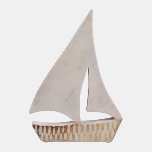 23235-01#12x8" Distressed Wood Sailboat, White/natural