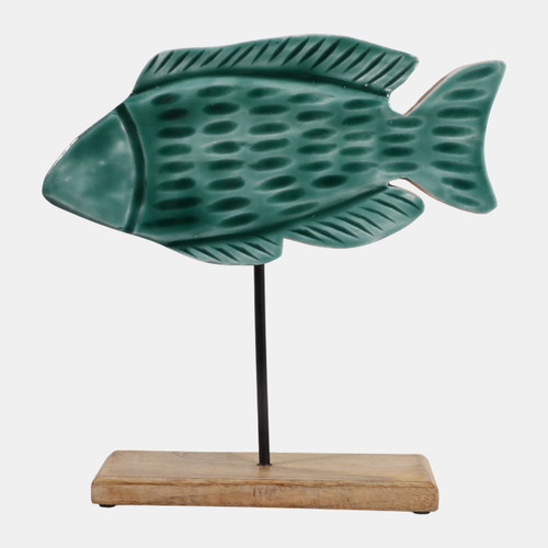 23236-02#12x12" Wood Fish On Base, Blue
