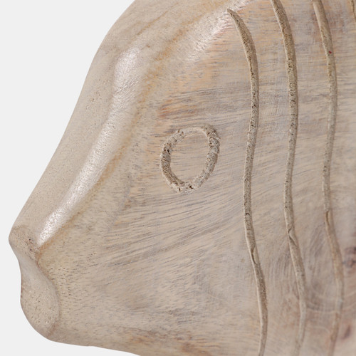23240#8x7" Distressed Wood Fish On Base, White/natural