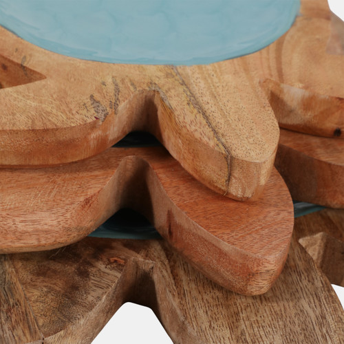 23243#S/3 10/11/14" Sea Turtle Trays, Blue/natural