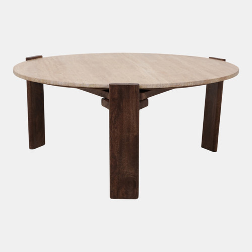 23252#36x16" Travertine Top Coffee Table, Tan/brown