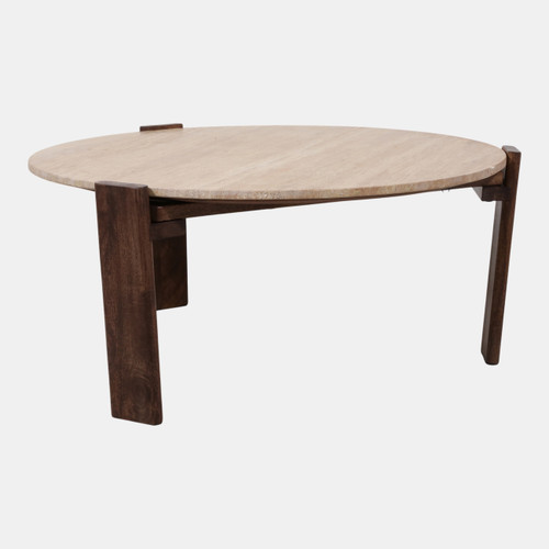 23252#36x16" Travertine Top Coffee Table, Tan/brown