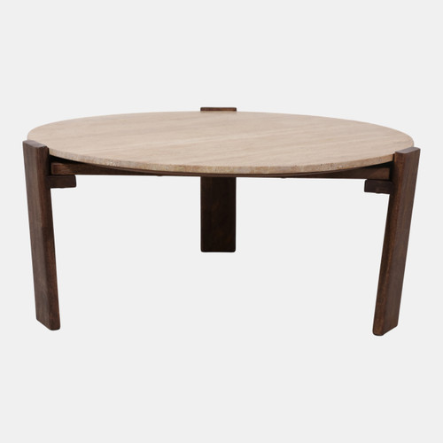 23252#36x16" Travertine Top Coffee Table, Tan/brown